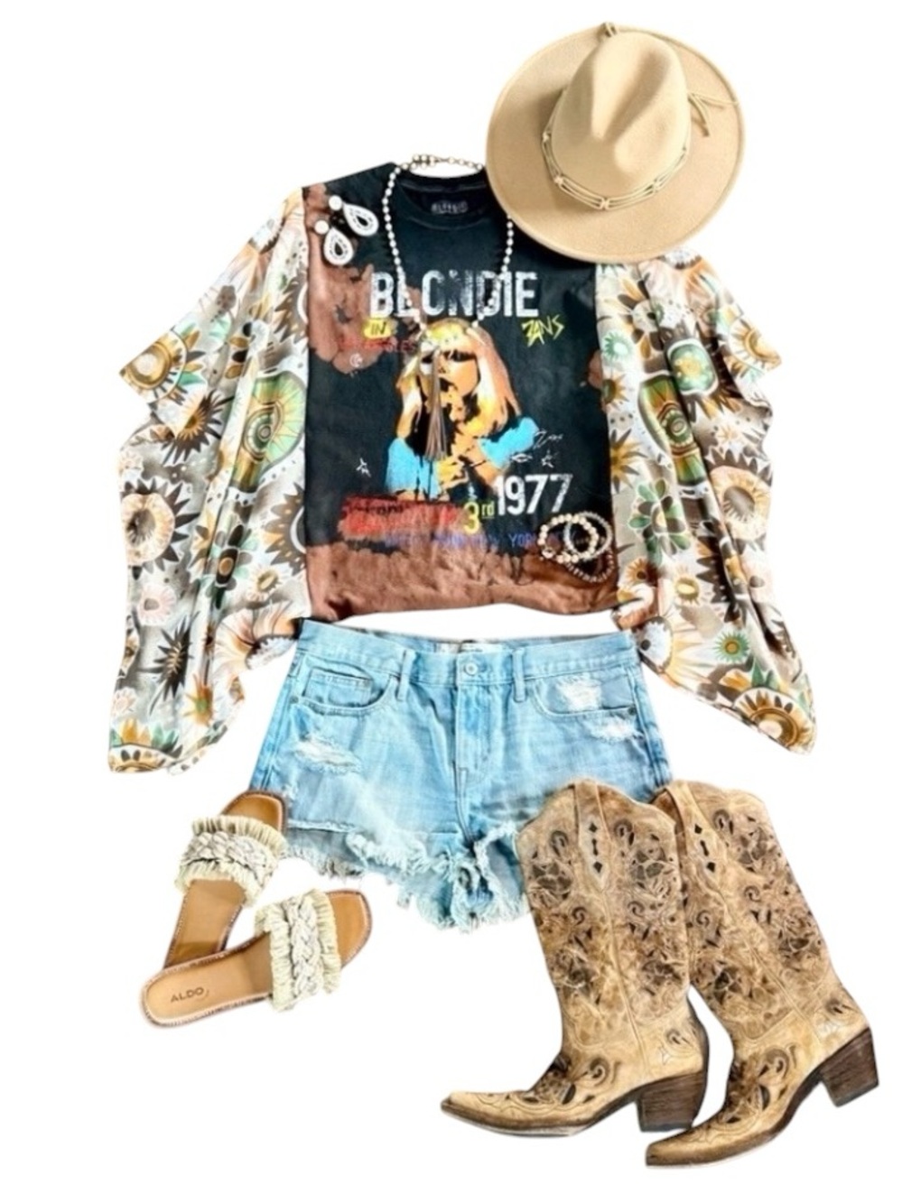 Blondie Upcycled Band Tee Boho Gypsy Flowy Sleeves Size Small/Medium/Large